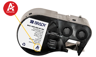 Authentic-logo weergegeven op een cartridge voor de Brady M410-printer.