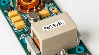 Een printplaat met een component met het label ENG EVAL.